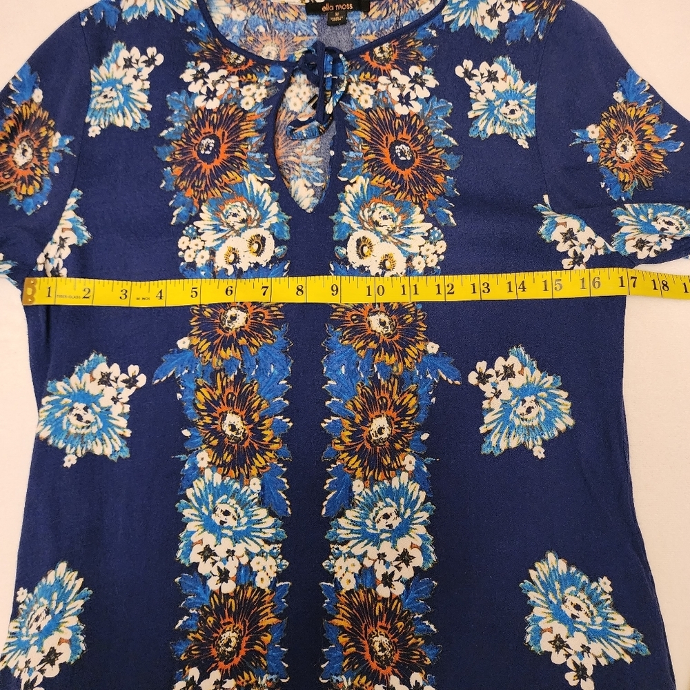 Ella Moss Blue Floral Shift Dress 3/4 Length Sleeves Size M - Picture 8 of 14
